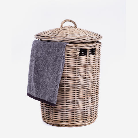 Rattan Thick Laundry Basket Round - Grey