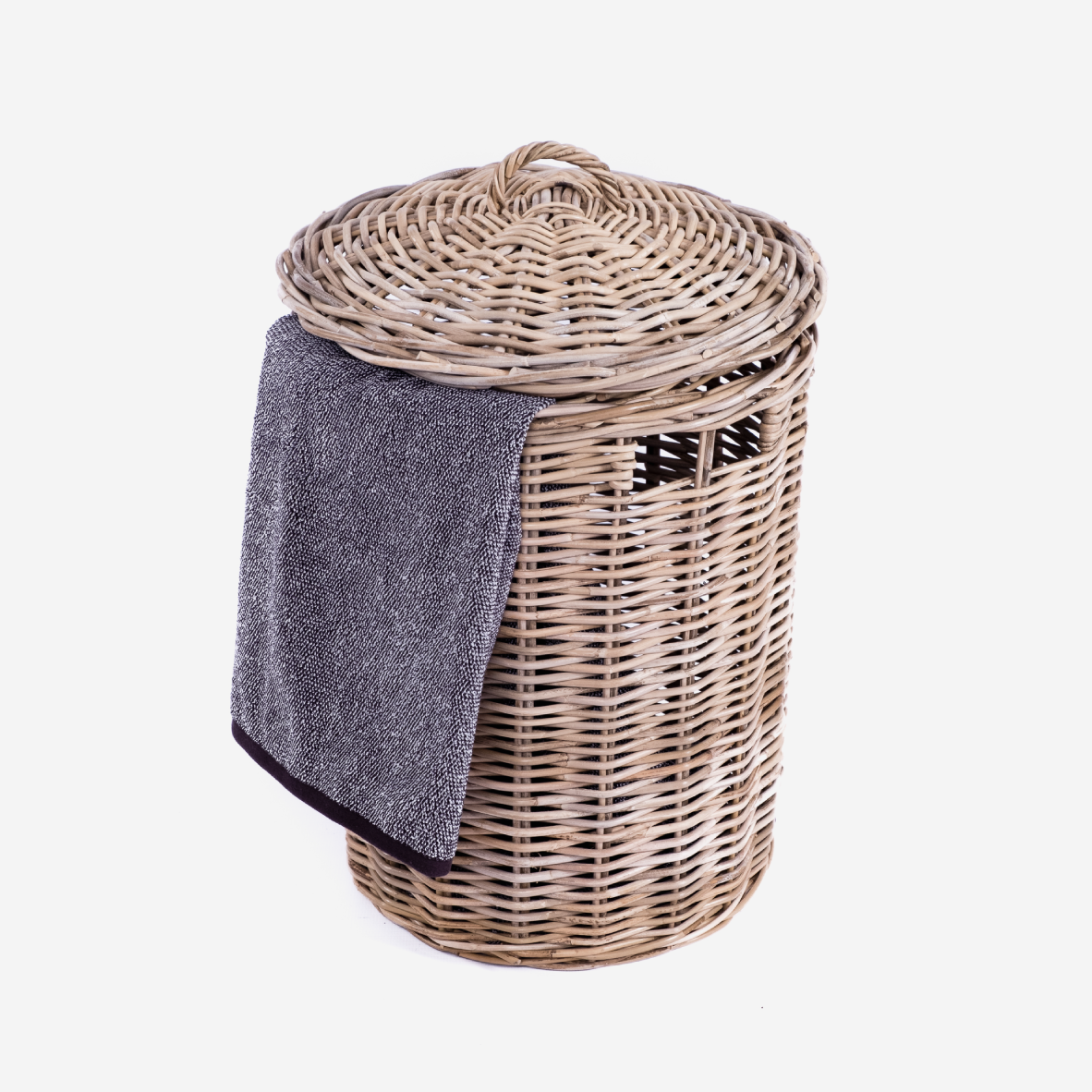 Rattan Thick Laundry Basket Round - Grey