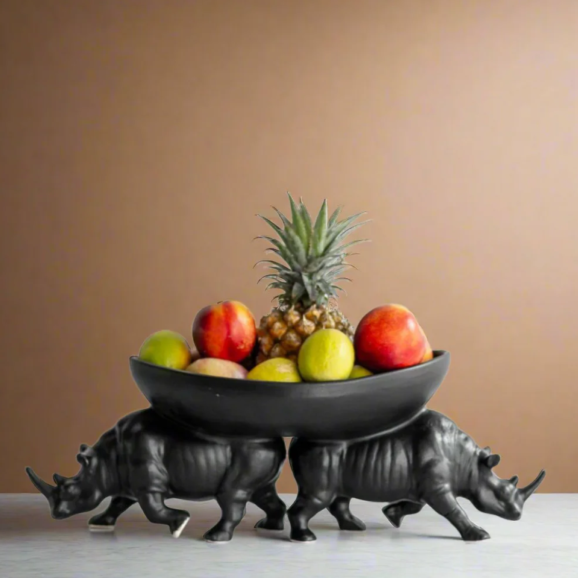 Two Rhino Fruit Bowl - Black