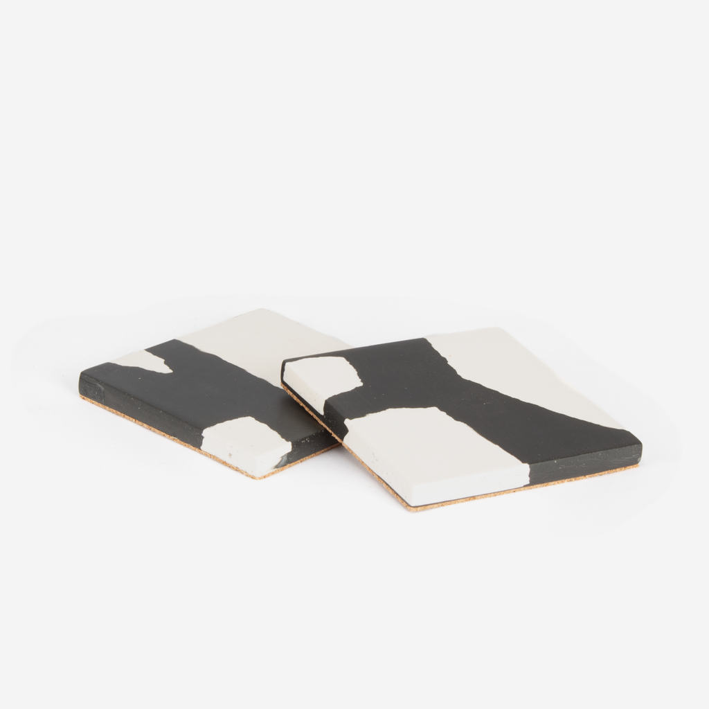 Set Of 2 Square Coasters - Black Terrazzo