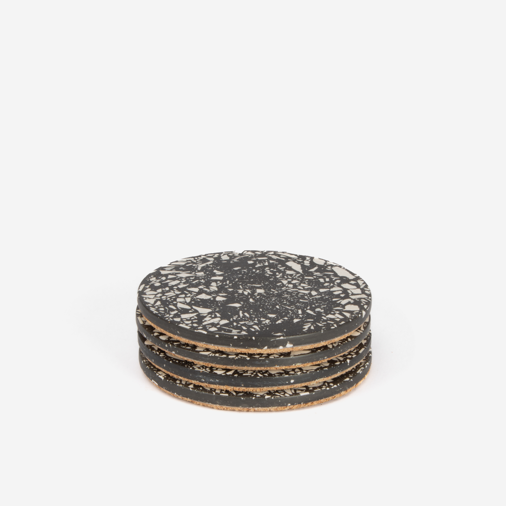 Set Of 4 Round Coasters - Black Terrazzo