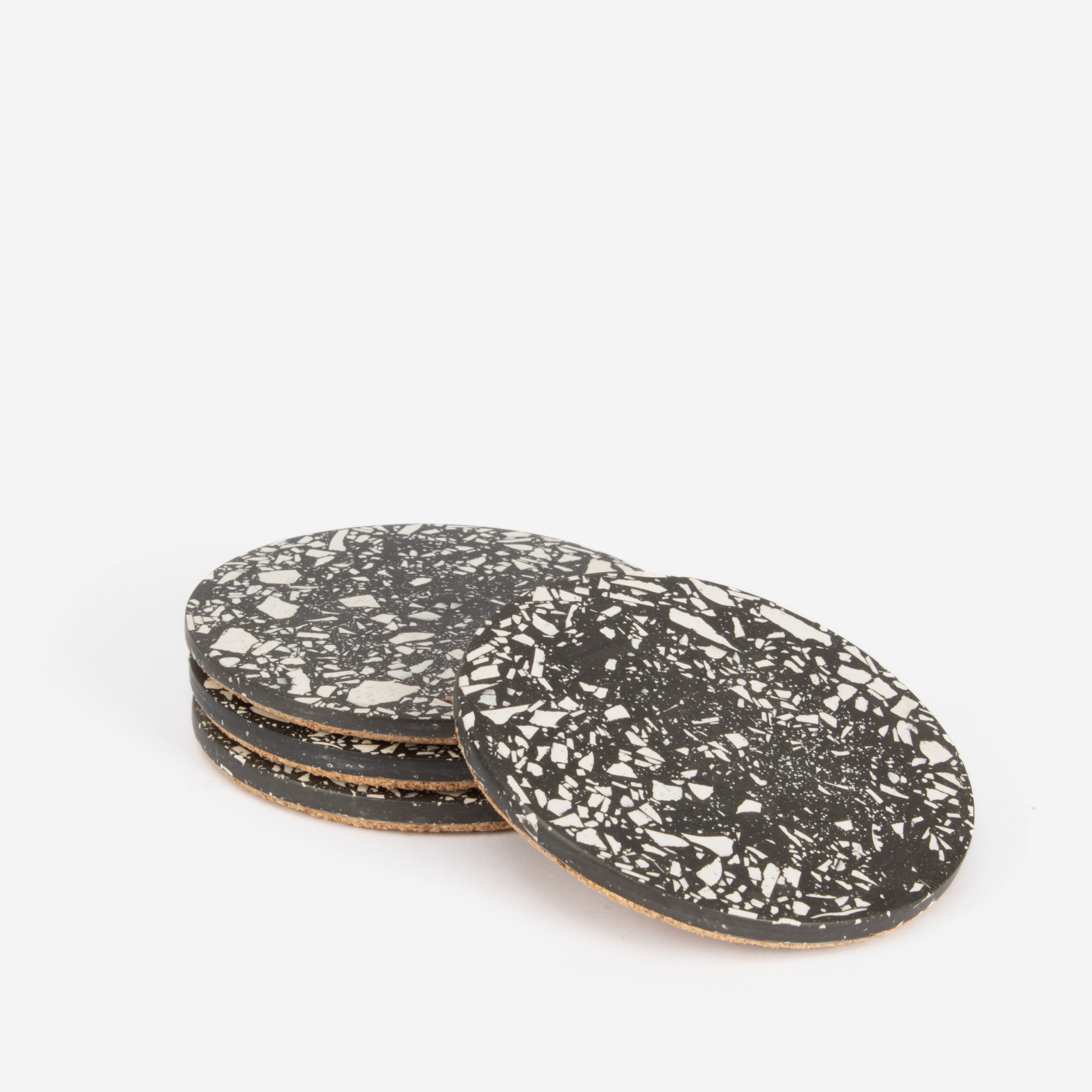 Set Of 4 Round Coasters - Black Terrazzo