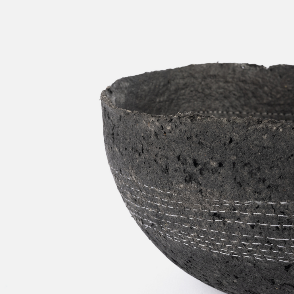 Stitched Bowl - White On Charcoal