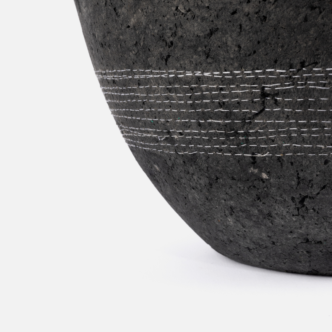 Stitched Bowl - White On Charcoal