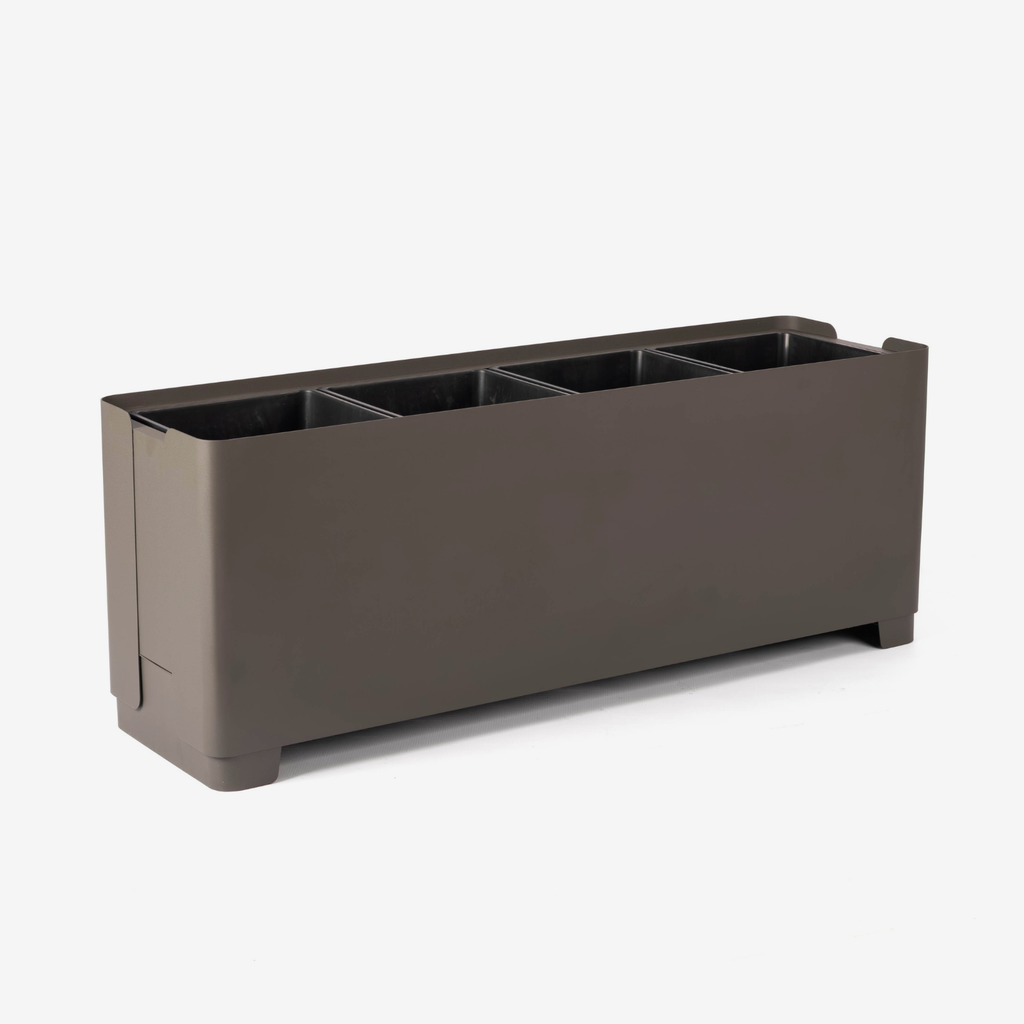 Rectangular grey planter box on a white background