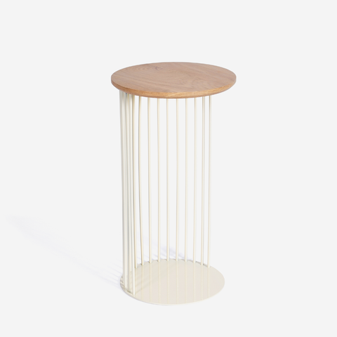 Spine End Table Cream + Wood