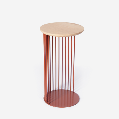 Spine End Table Oxide Red + Wood