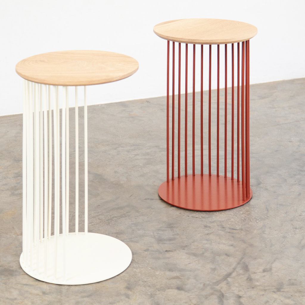 Spine End Table Oxide Red + Wood