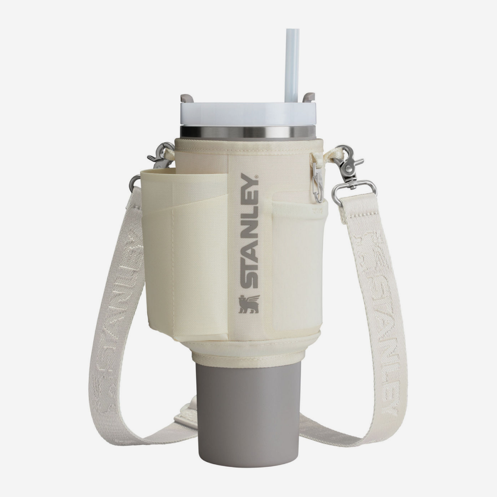 Stanley insulated cup holder with strap on a white background