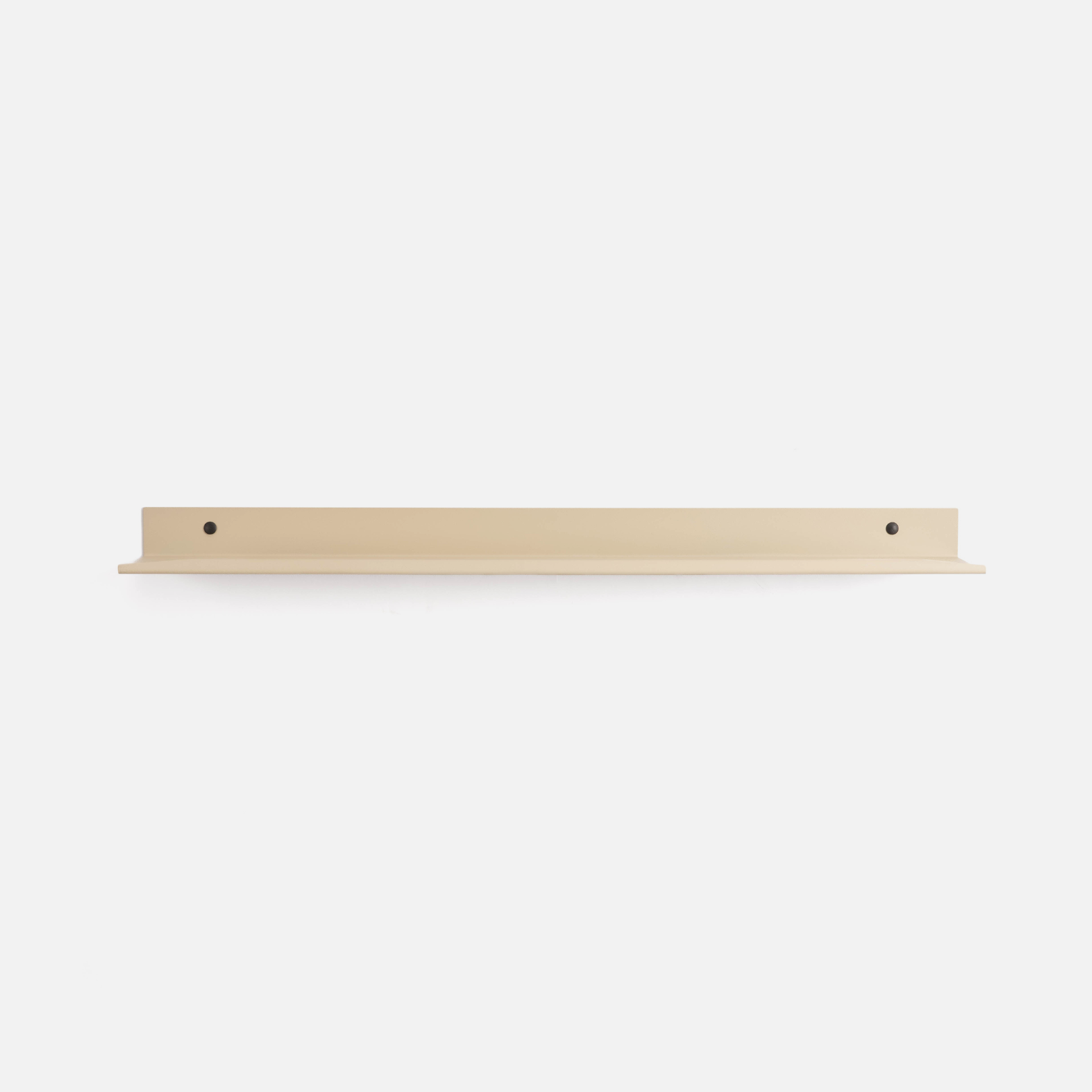 A minimalist, single-tier floating shelf in a light natural finish, shown from a front-facing perspective against a clean, solid off-white background.