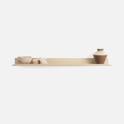 Steel lip shelf on hat background with decor