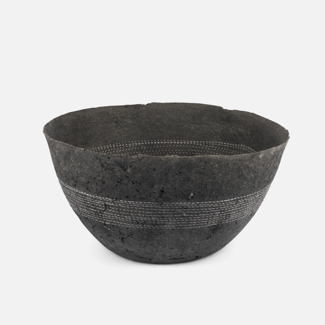 Stitched Bowl - White On Charcoal