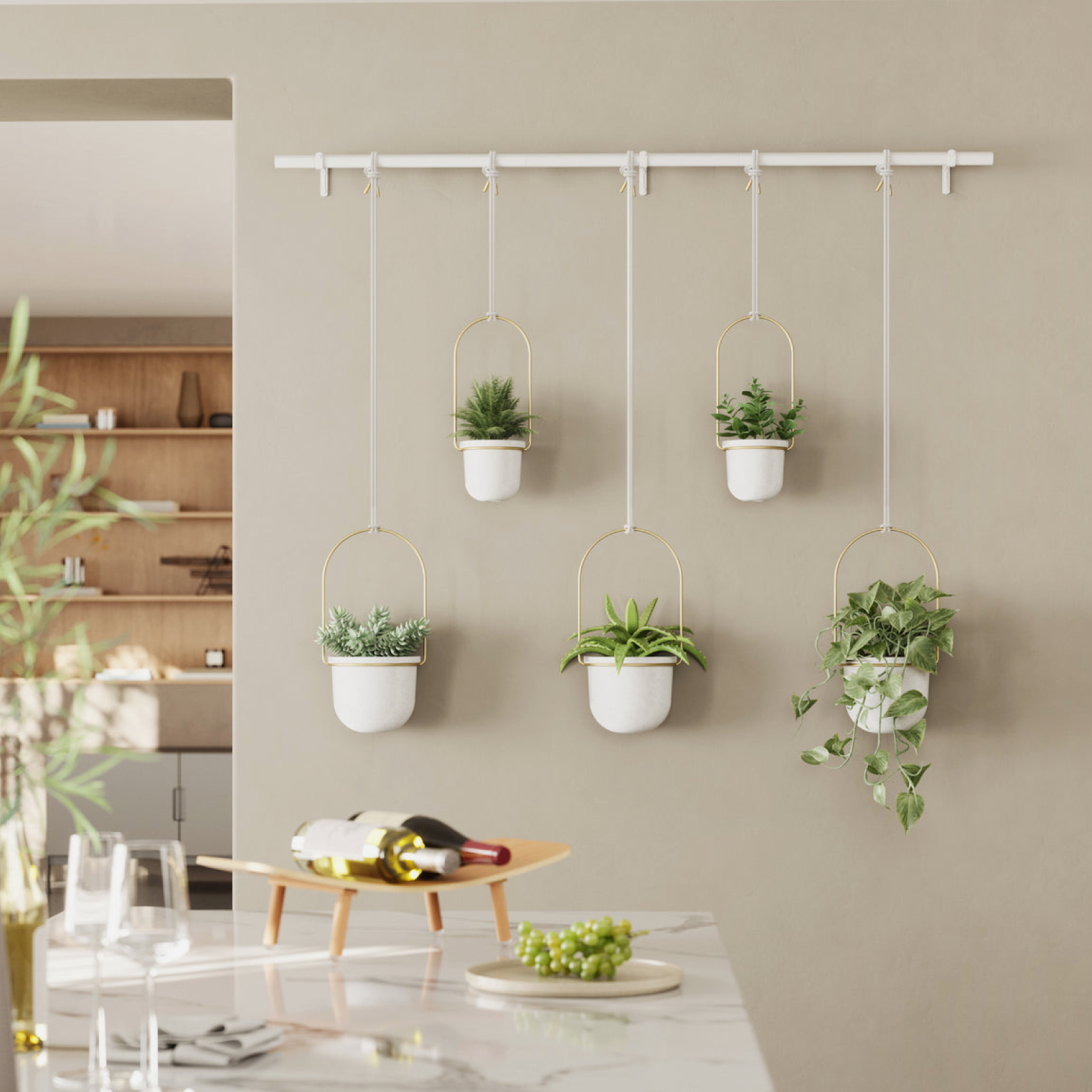 Triflora Hanging Planter 5 - White & Brass