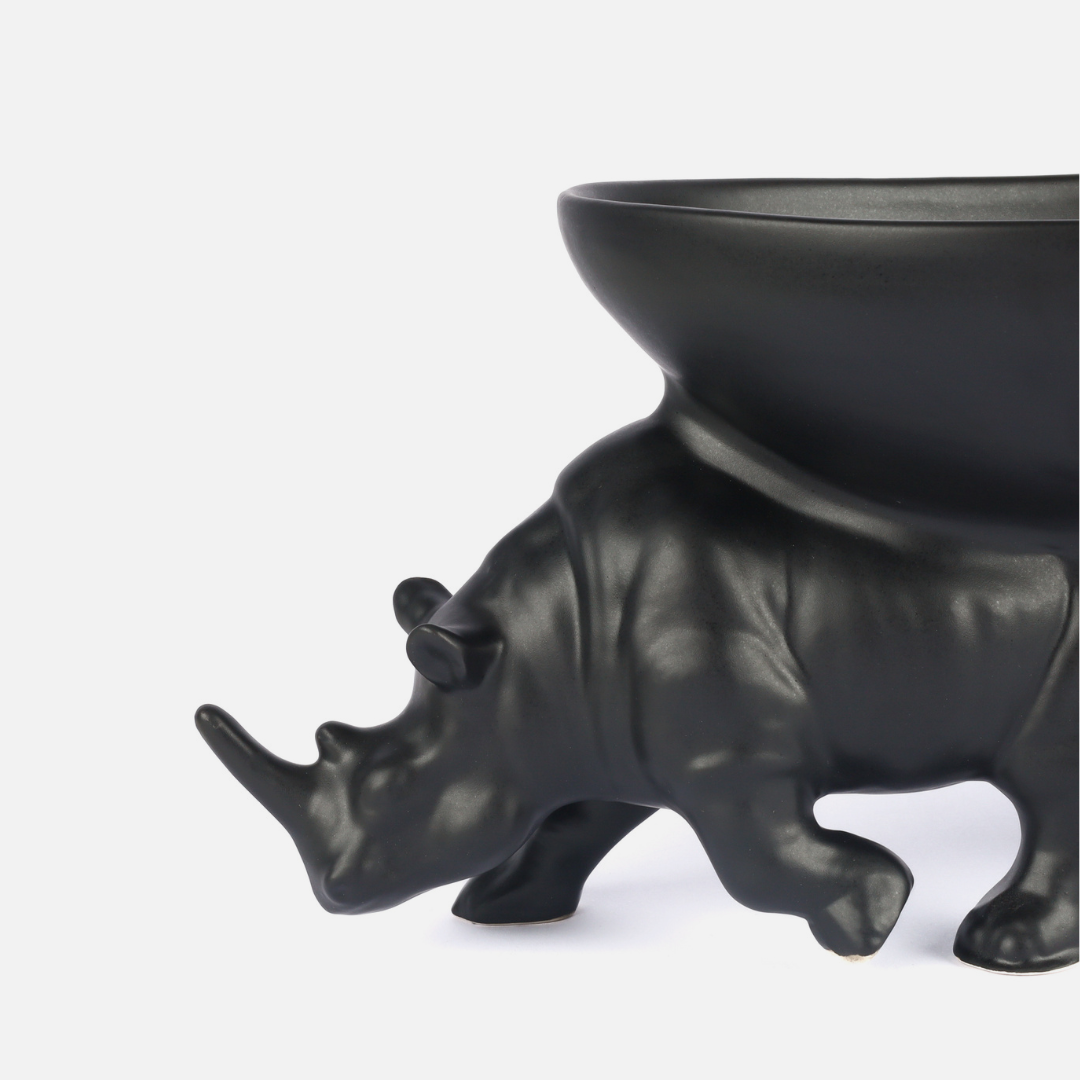 Two Rhino Fruit Bowl - Black