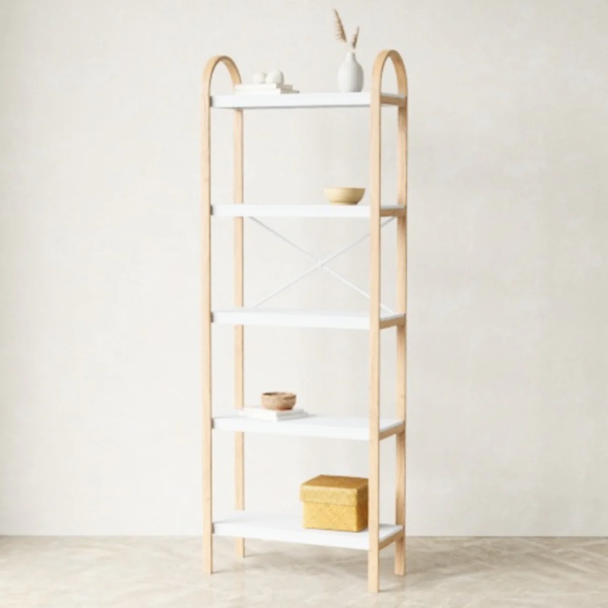 Bellwood Freestanding Shelf 5 Tier - White and Natural