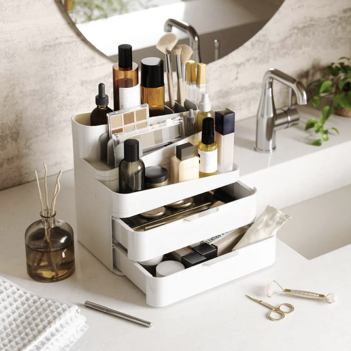 Glam Cosmetic Organiser Large - White & Grey