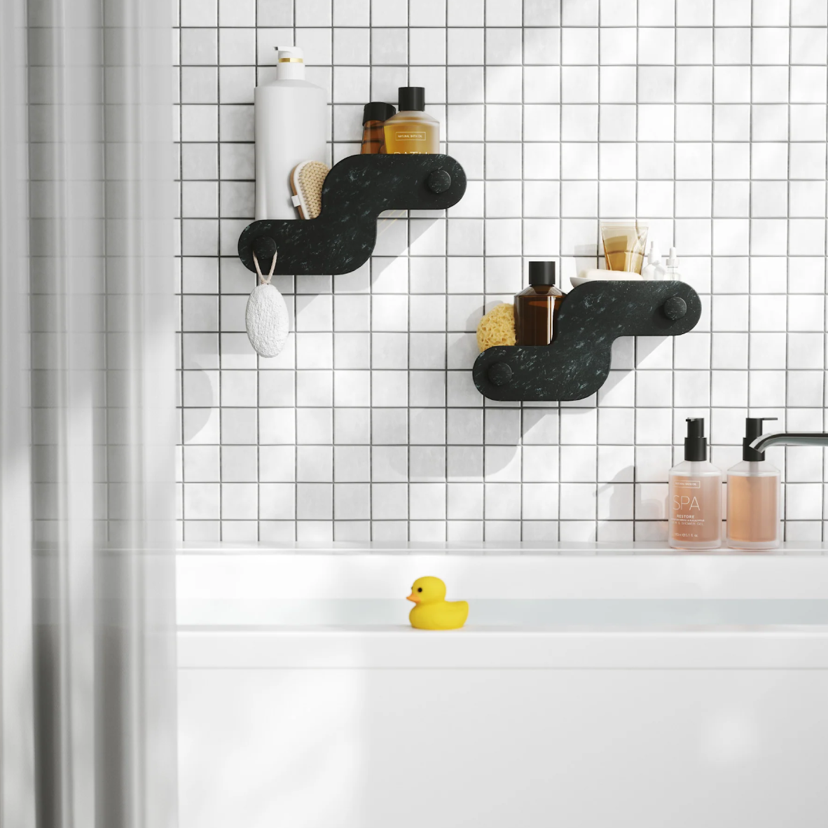 Nami Adhesive Shower Bin Set Of 2 - Ocean Black