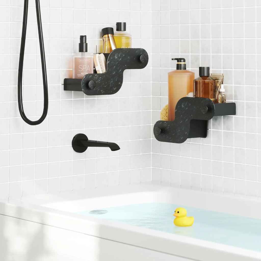 Nami Adhesive Shower Bin Set Of 2 - Ocean Black