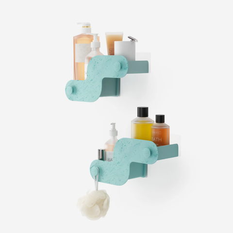 Nami Adhesive Shower Bin Set Of 2 - Ocean Blue