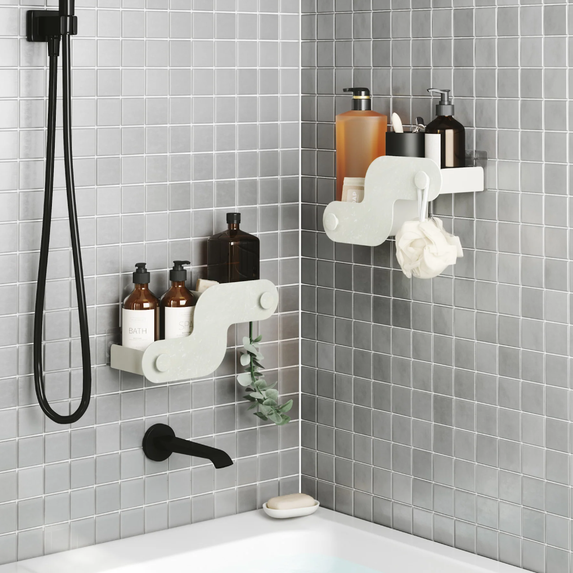 Nami Adhesive Shower Bin Set Of 2 - Ocean Sand
