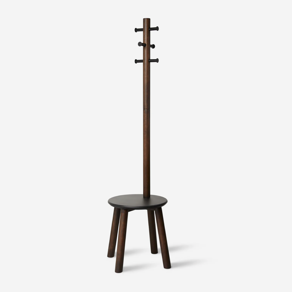 Pillar Stool & Coat Rack - Black & Walnut