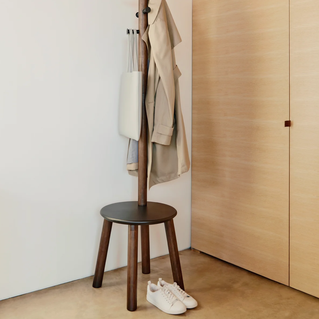 Pillar Stool & Coat Rack - Black & Walnut