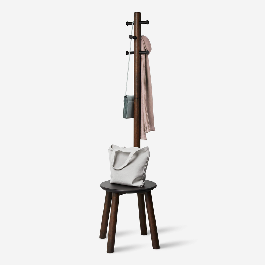 Pillar Stool & Coat Rack - Black & Walnut