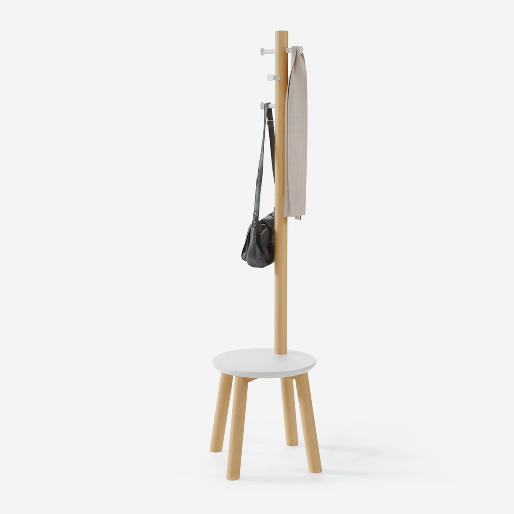 Pillar Stool & Coat Rack - White & Natural