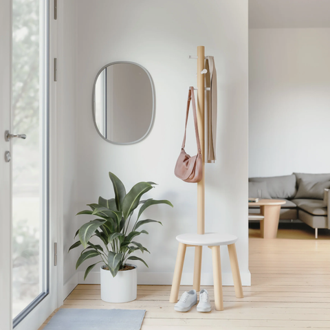Pillar Stool & Coat Rack - White & Natural