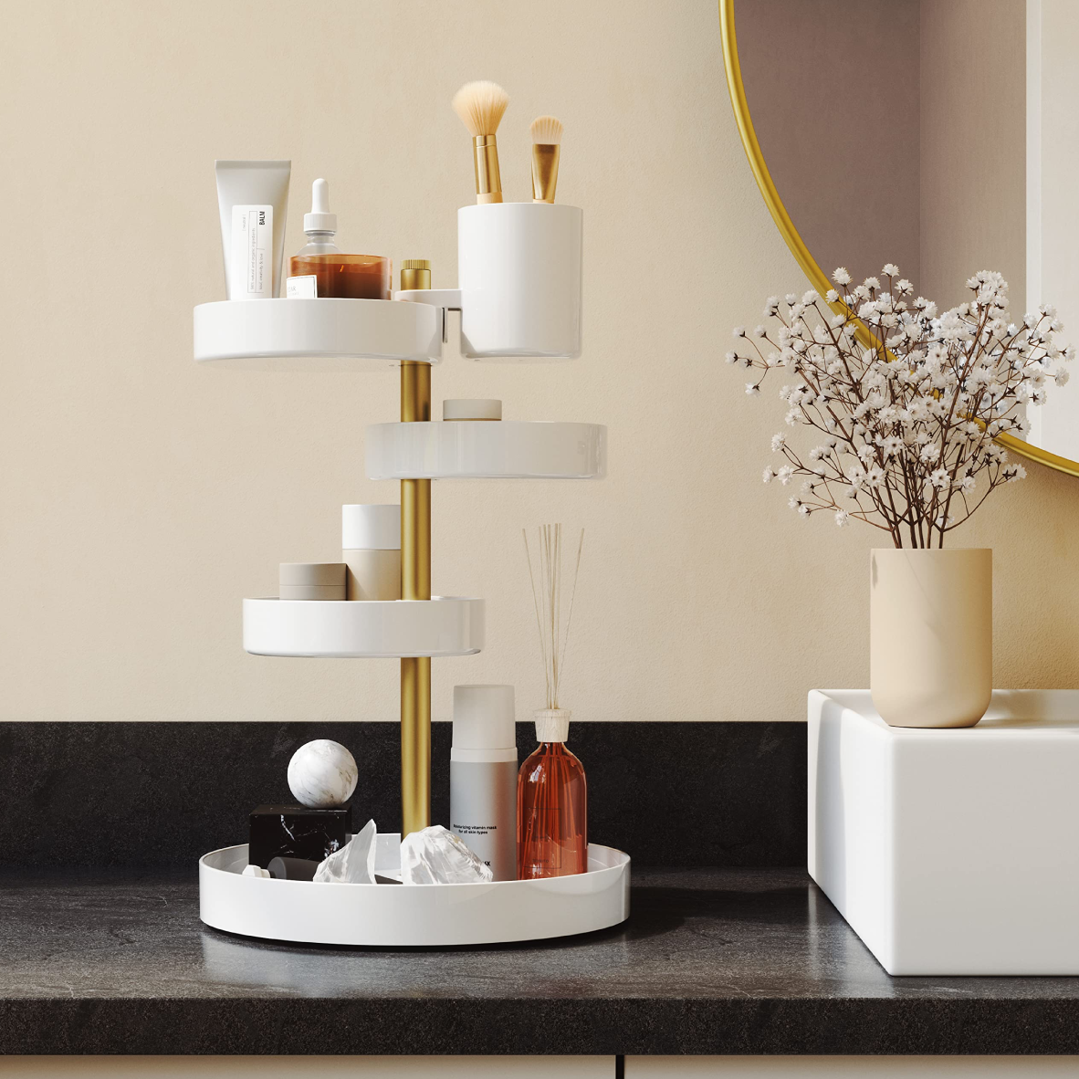 Pirouette Cosmetic Organiser - White & Brass