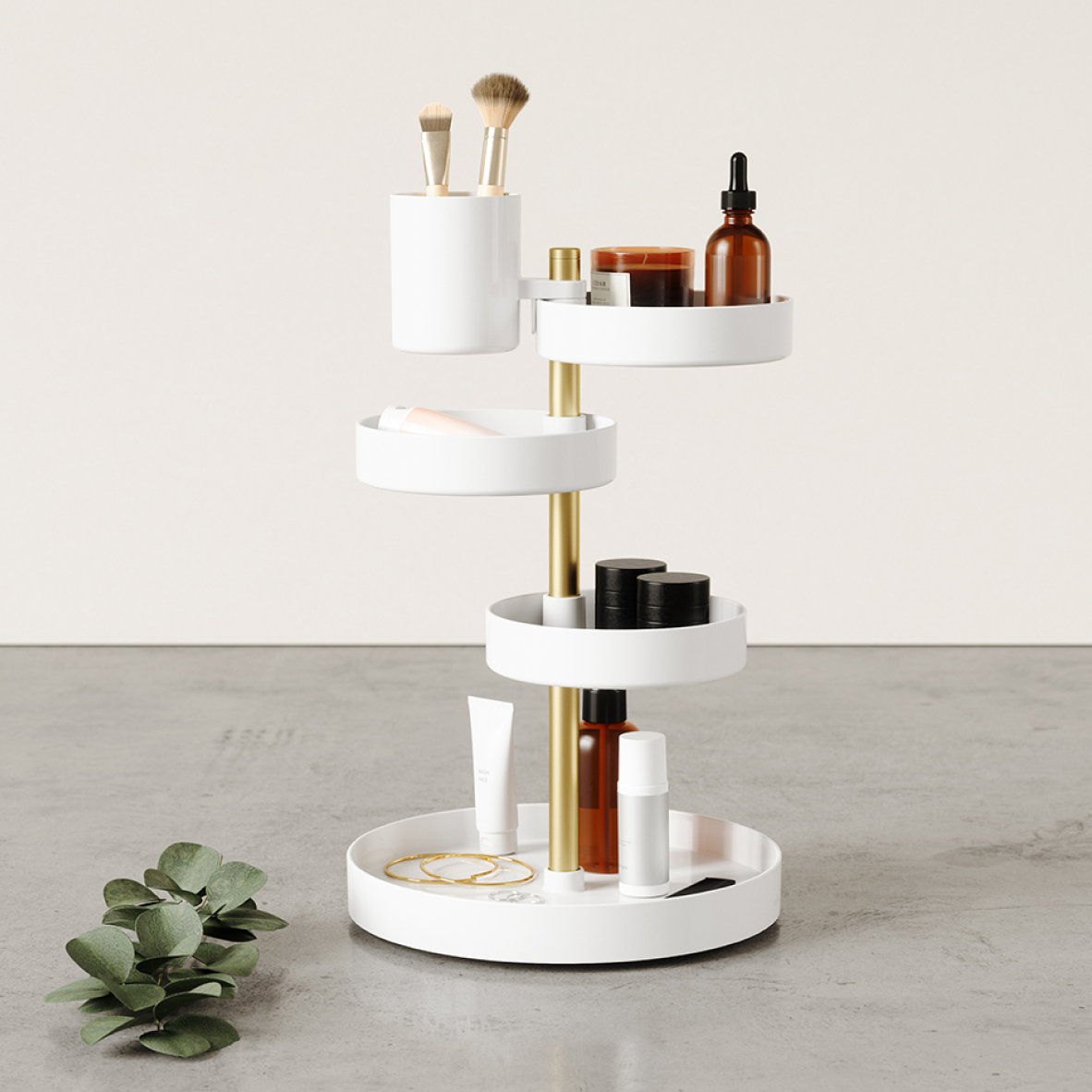 Pirouette Cosmetic Organiser - White & Brass