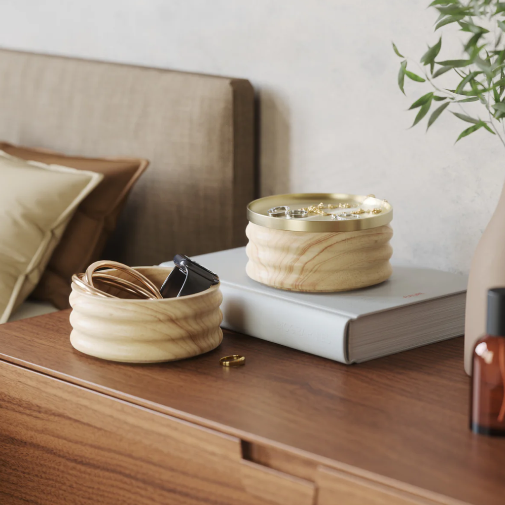 Tesora Wood Storage Box - Natural & Brass