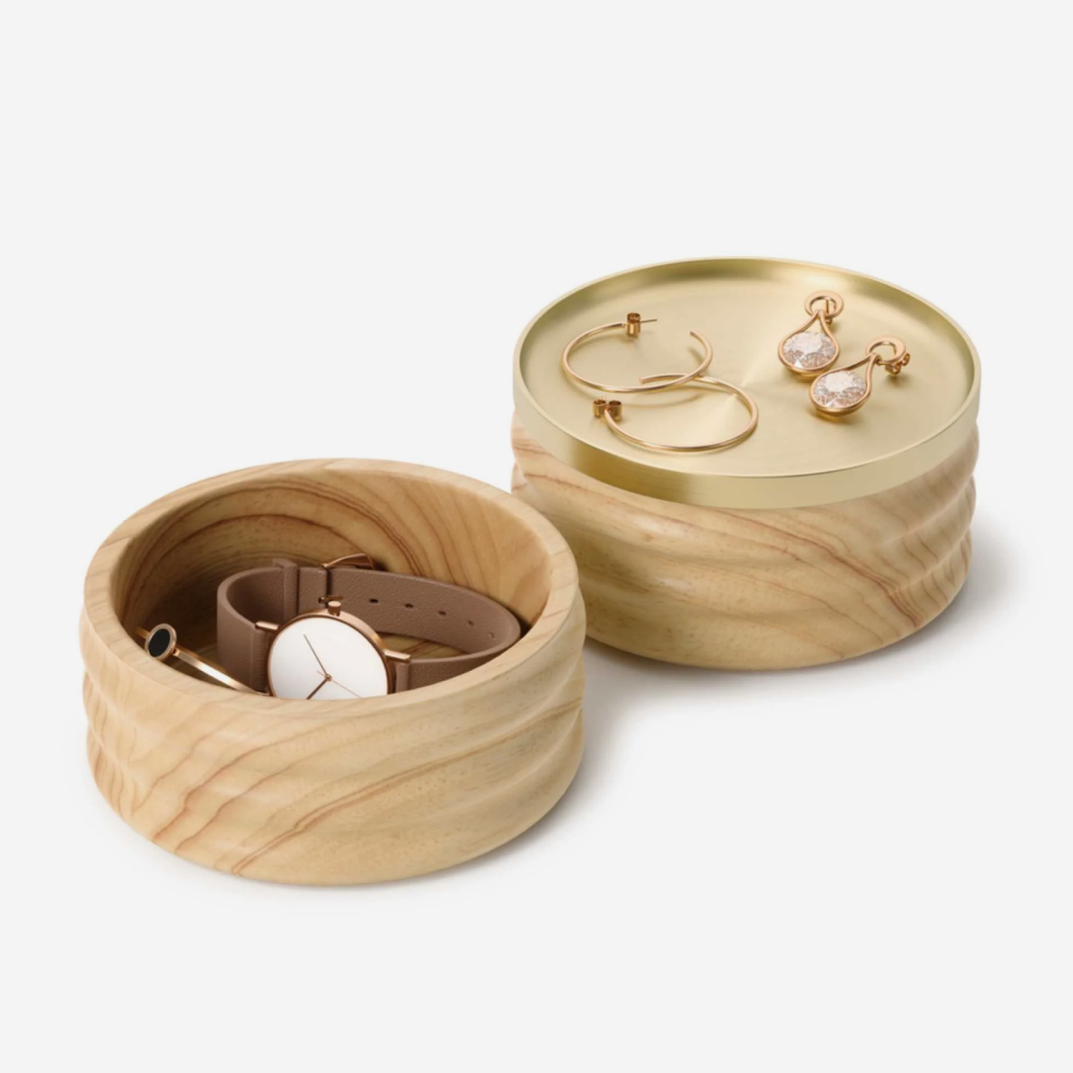 Tesora Wood Storage Box - Natural & Brass