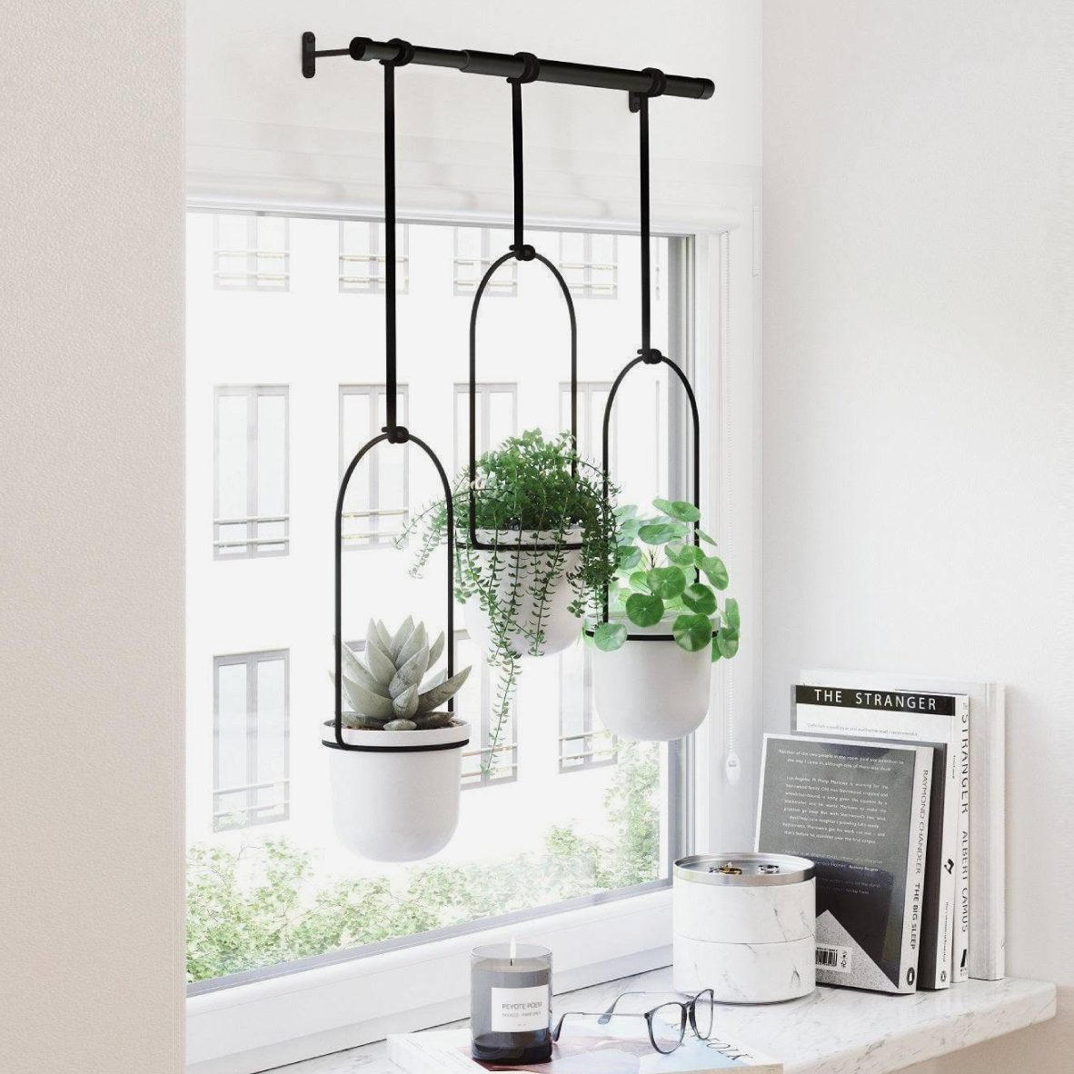 Triflora Hanging Planter - White & Black