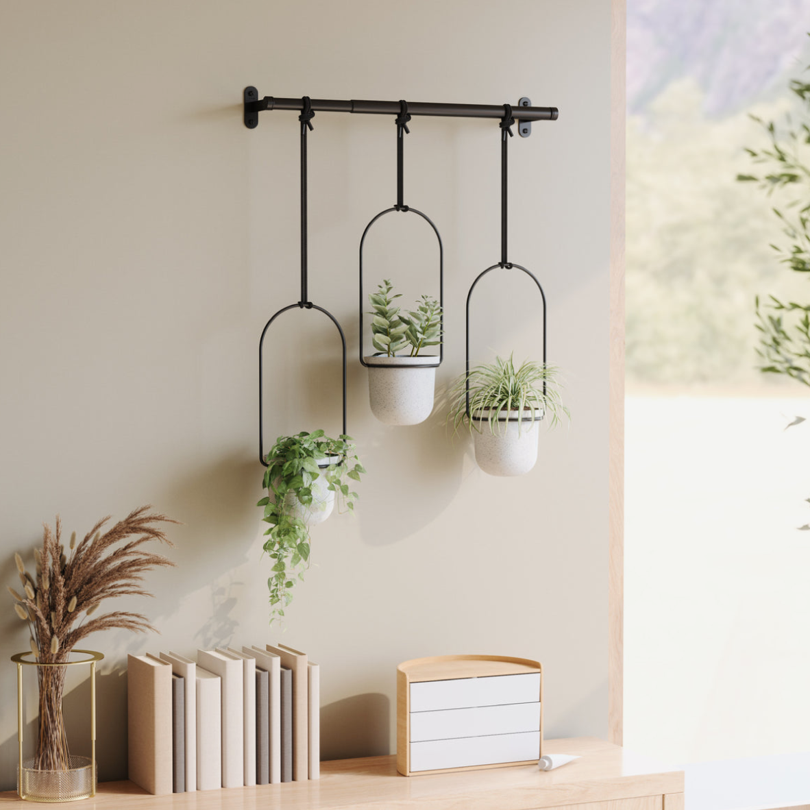 Triflora Hanging Planter - White & Black