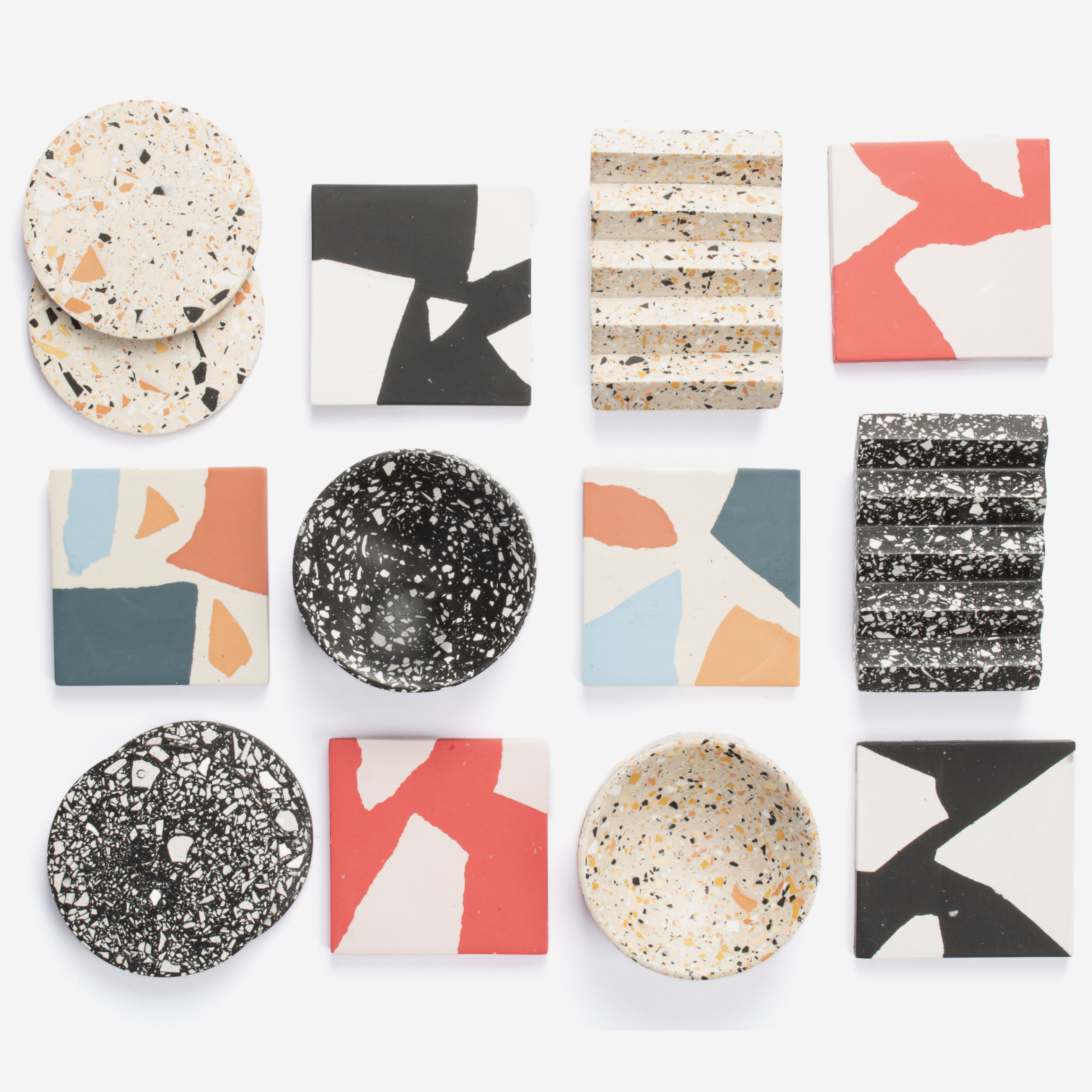 Set Of 2 Square Coasters - Black Terrazzo