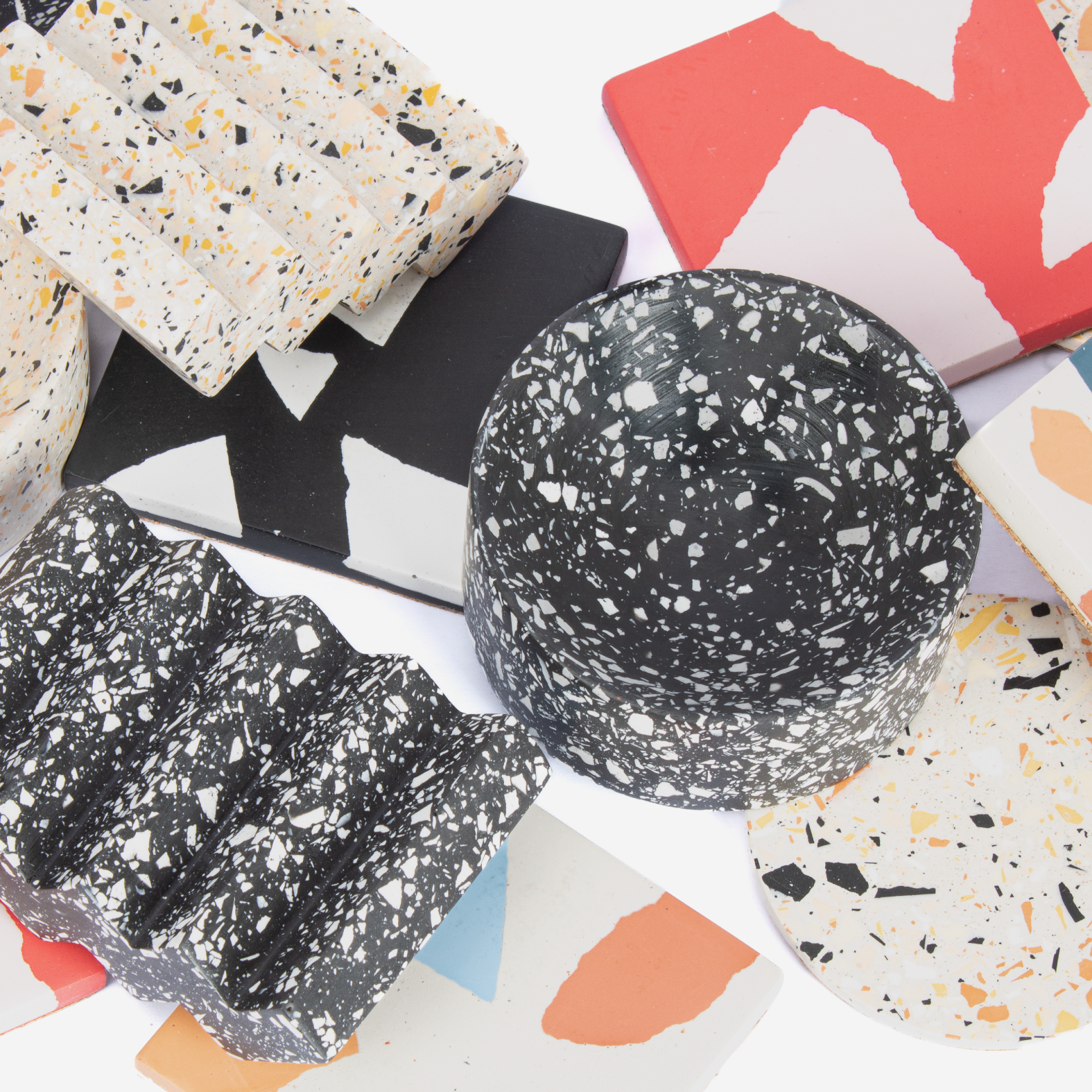 Set Of 2 Square Coasters - Black Terrazzo