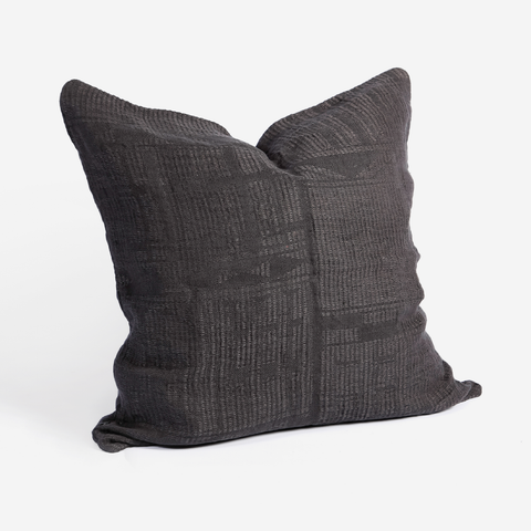 Bogolan Cushion Cover - Black On Charcoal