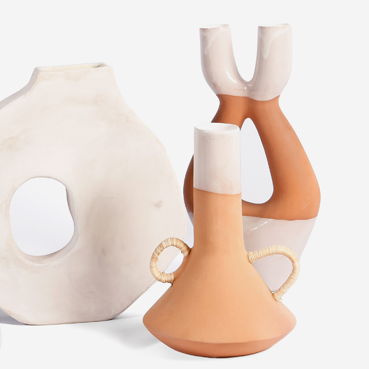 Flask Vase With Raffia Handles