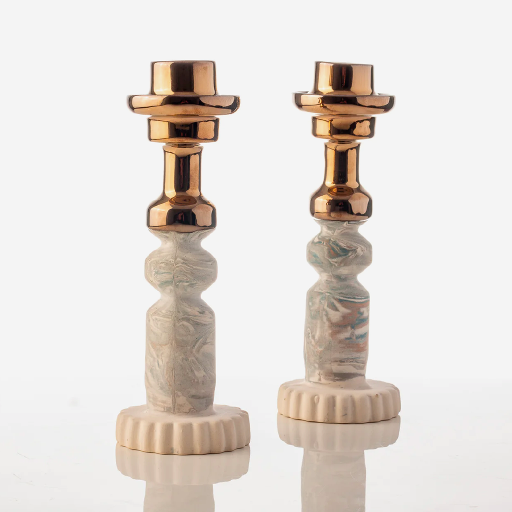 Industrial Candle Holder - Set of 2 - Multi Earth/Bronze