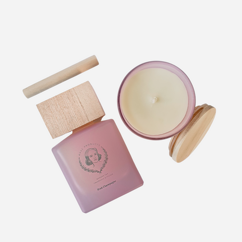 Wooden Top Diffuser & Soy Candle Gift Set of 2 - Pink Champagne