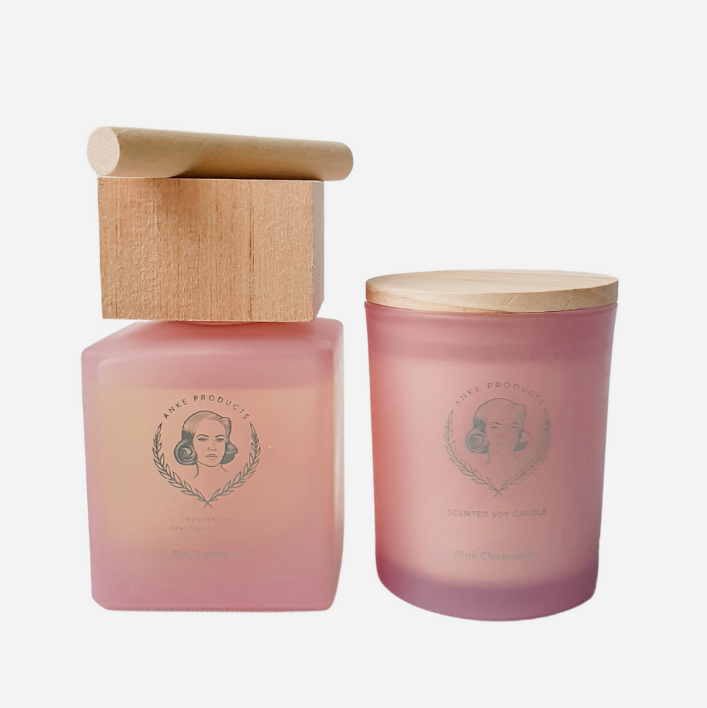 Wooden Top Diffuser & Soy Candle Gift Set of 2 - Pink Champagne