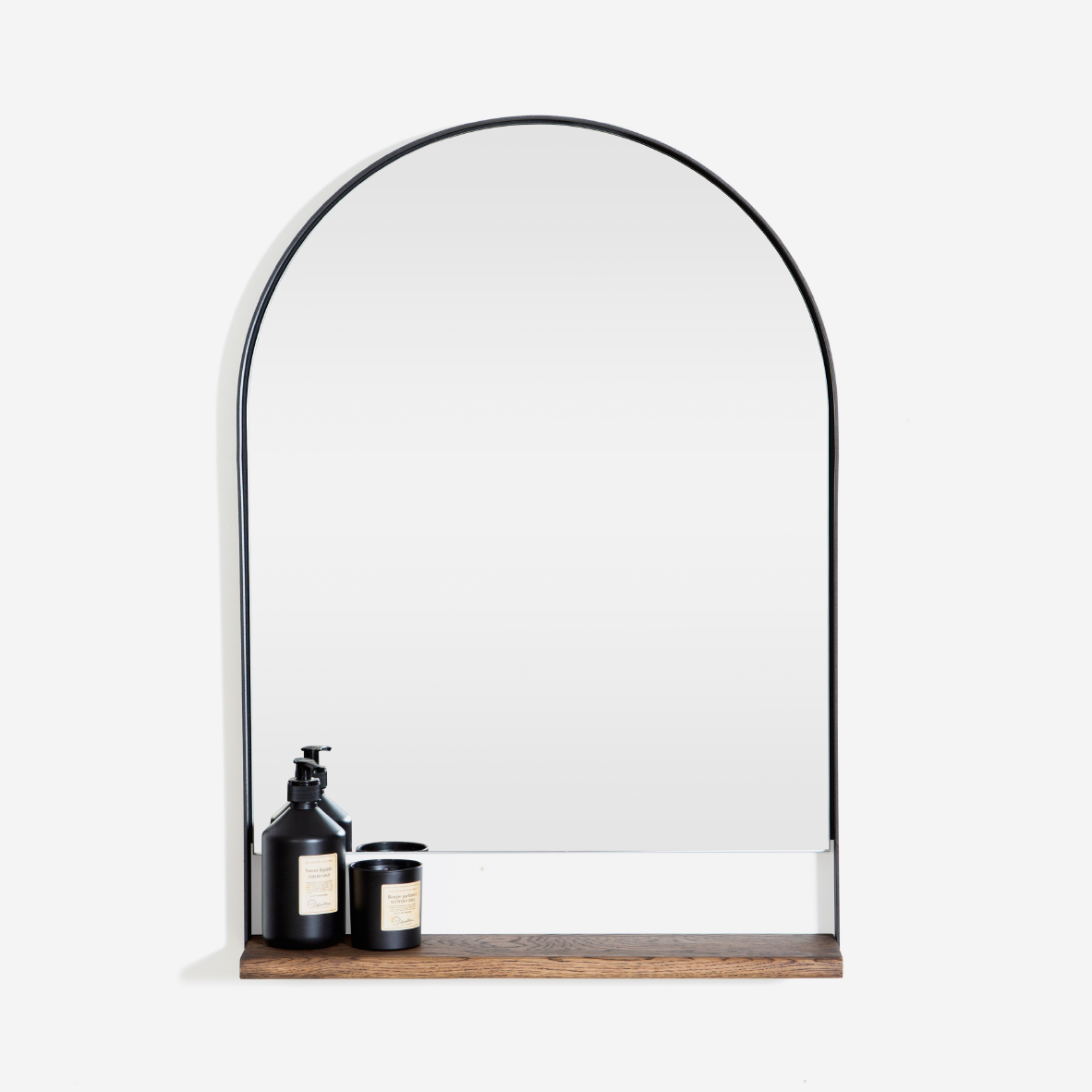 Locally made Arch Mirror with solid oak shelf