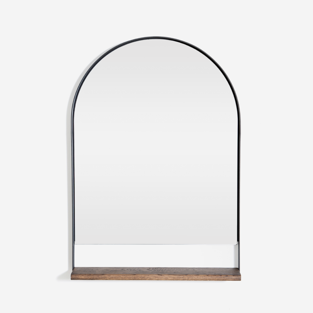 Locally made Arch Mirror with solid oak shelf