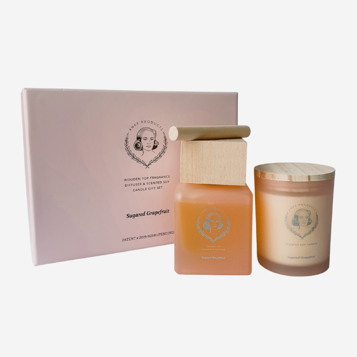 Wooden Top Diffuser & Soy Candle Gift Set of 2 - Sugared Grapefruit
