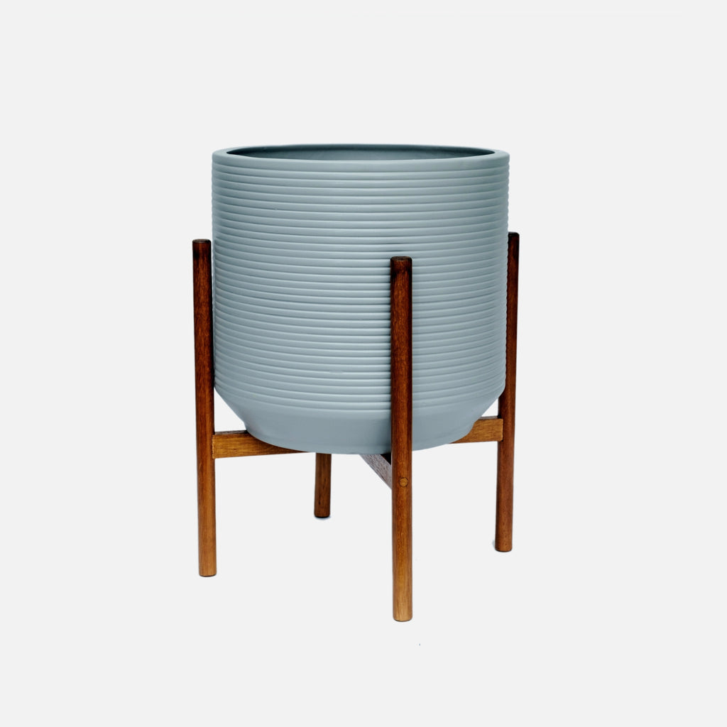 Ribbed Floor Planter with Stand - Thunder