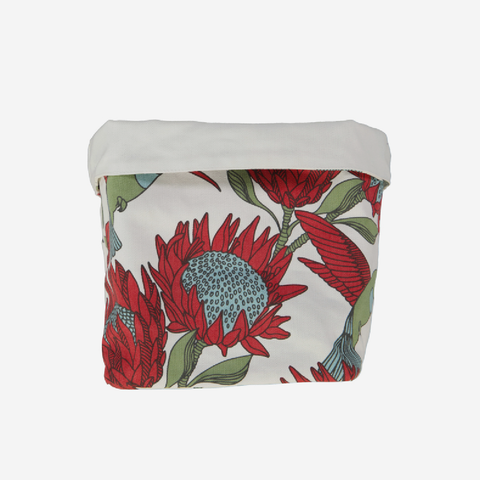 Medium Fabric Bucket - Red Proteas on Cream