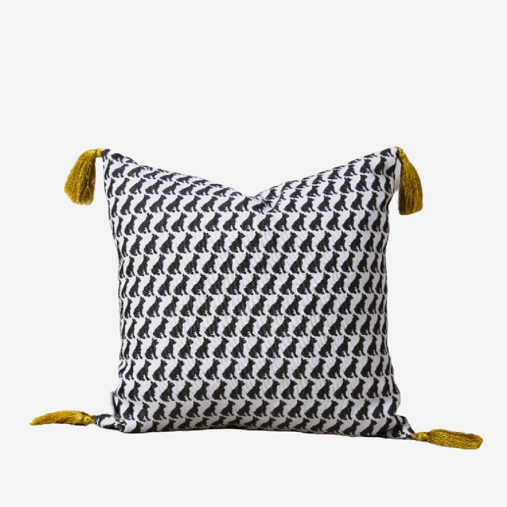 Frenchie Houndstooth Scatter Cushion With Tassels