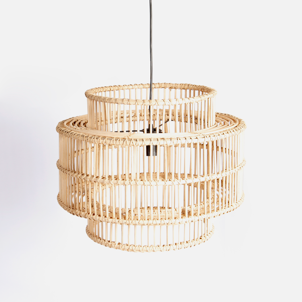 Rattan Thick 3 Tiered Pendant Light - Natural